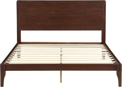 Merax Queen Size Bamboo Platform Bed, Mid-Century Modern Bed Frame