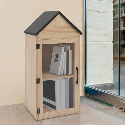 Outdoor Library Book Box - 2-Tier Literature Exchange Box Outdoor Book Storage Little Wood Cabinet with Shelf for DIY, Neighborhoods Community and Schools Sharing Books, Literature (Style 1)