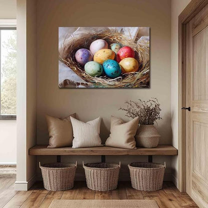 MNFGMH Easter Canvas Watercolor Easter Eggs Spring Art Cute Easter Picture for Living Room and Kitchen Wooden Frame 20x30 inch