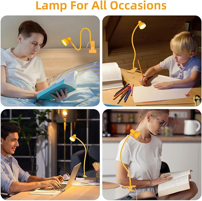 Clip on Reading Light for Bed 3 Color Modes, 10 Brightness Dimmable, Flexible