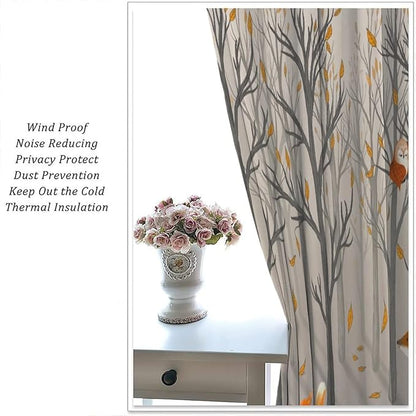 Kids Woodland Animal Window Curtains, Autumn Forest Hedgehog Rabbits Squirrel Fox Birds Blackout Rod Pocket Window Treatments Drapes for Boys Girls Bedroom 72x63in