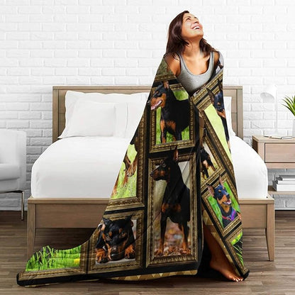 Cute Doberman Blanket for Girls Boys Doberman Pinscher Dog Throw Blankets Soft Cozy Warm Fuzzy Fleece Funny Puppy Bedding Flannel Throws Stuffed Animal Gifts for Kids Men Women Bedroom Decor 60"x50"