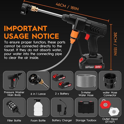 Cordless Pressure Washer, 6-in-1 Nozzle Portable Battery Powered Pressure Washer Handheld, Portable High Pressure Cordless Power Washer for Car/Floor/Patio Cleaning