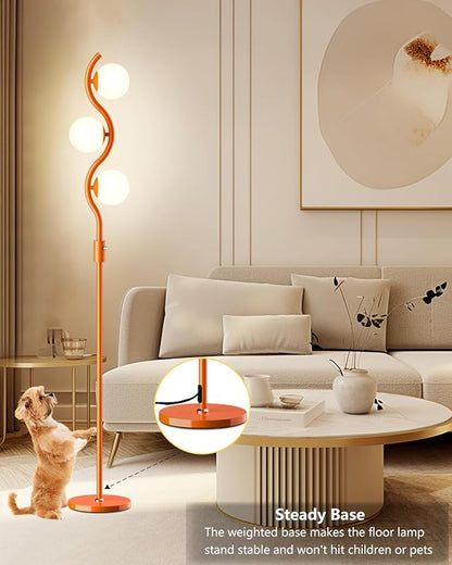 Lightdot 3-Globe Dimmable Floor Lamp Orange Mid Century Modern Standing Lamp