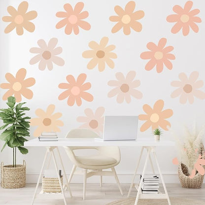 TaoBary 12 Sheets Daisy Wall Decal Flower Wall Sticker Cute Daisy Sticker Pink White Flower Decal Peel and Stick Floral Wallpaper for Nursery Bedroom Home Decor(Light Color,Bobo Style)