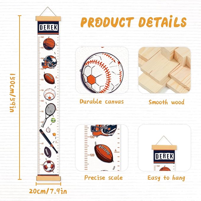 Personalized Growth Chart for Kids, Wood Growth Chart for Kids Room Decor, Toddler Room Decor, Nursery Decor, Playroom Decor (Balls)