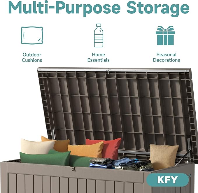 230 Gallon Waterproof Outdoor Storage Box, UV Resistant Resin Deck Box with Hydraulic Rod for Reinforced Stability, Perfect for Patio, Garden, and Pool, Grey
