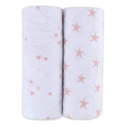 Changing Pad Cover - Cradle Sheet 100% Jersey Cotton 2 Pack for Baby Girl-Dusty Rose and Mauve Pink Stars