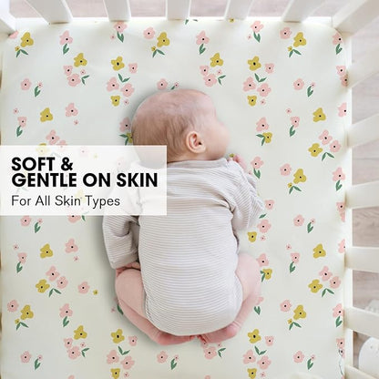 Little Grape Land Crib Sheets 2 Pack for Boys and Girls, Baby Neutral Crib Fitted Sheets for Standard Crib & Toddler Mattress, Super Soft Breathable Fitted Crib Sheet Set, Yellow Petal