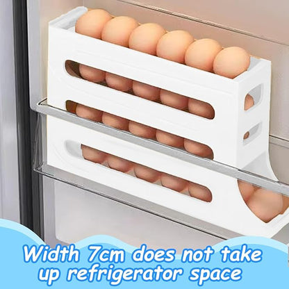 Egg Holder for Fridge, 4 Tiers Dispenser, 30 Egg Container Refrigerator, Large Capacity Organizer Automatic Fridge Rolling Egg Container for Pantry Countertop (White)