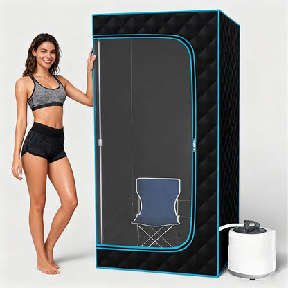 Sauna,Portable Steam Sauna,Fold-able Wet Sauna Tent Set with 2.5L 1500W Steamer,Full Size Home Sauna,with Folding Chair,Remote Control,Blue Sauna for Gym,Pilates,Garage,Hot Tub