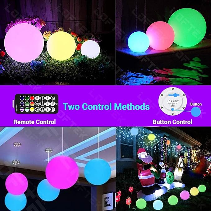LOFTEK LED Pool Lights That Float - 8-inch Globe Lamp Rechargeable - 16 RGB Lamp with Handle & Remote, Waterproof Lamps for Outdoor Yard Decor, Smart Orb Light for Bedroom, 1-Unit