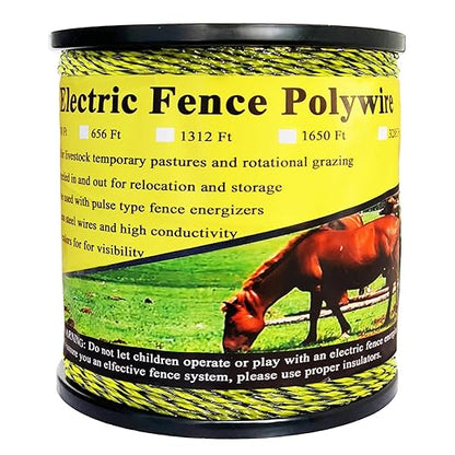 1650 Feet Electric Fence Polywire, 500 Meters 1/8" Diameter Portable Electric Fencing Poly Wire Rope Line 6 Steel Strands for Reliable Conductivity & Rust Resistance