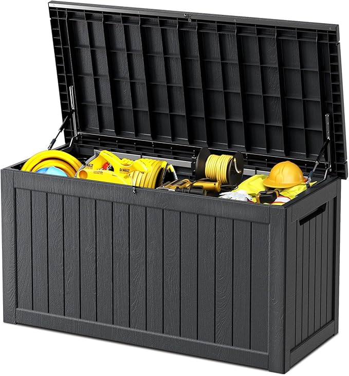200 Gallon Deck Box, Resin Outdoor Indoor Waterproof Storage Box, Lockable Storage Box With Handle for Patio Furniture - Garden Tools - Swimming Pool Tools UV-Resistant - Black