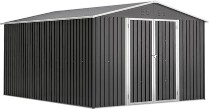 10x12 FT Outdoor Storage Shed, Large Metal Garden Shed with Lockable Hinged Doors, Outside Tool Shed with Sloped Roof & 4 Air Vents, Waterproof Storage Building for Backyard, Patio, Lawn, Black
