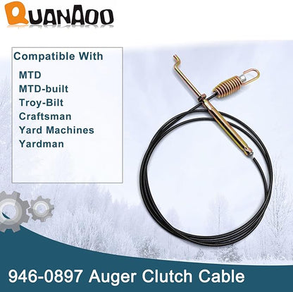 Auger Control Cable 946-0897 for MTD Craftsman Yard Machines Troy-Bilt Yard Man Snow Throwers fits MTD Built 2 Stage Snowblower Replace 746-0897 746-0897A 946-0897A Auger Clutch Cable