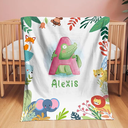 Personalized Baby Blanket with Name, Custom Name Blanket for Kids Soft Flanne Blankets in Easter Personalized Baby Gifts for Infant Newborn Shower (Alphabet)