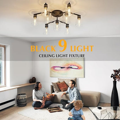 9 Light Kitchen Lighting Fixtures Ceiling Black Semi Flush Mount Ceiling Light