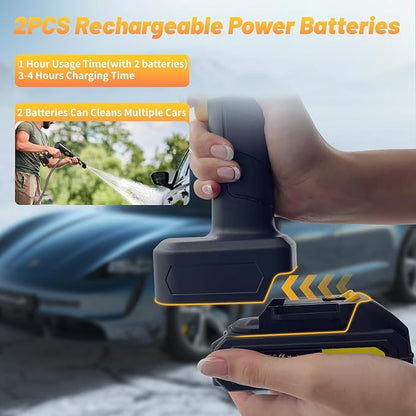 Cordless Pressure Washer with 6-in-1 Nozzle, Portable Battery Powered Pressure Washer Handheld with 2 Battery, 6L/min Portable High Pressure Cordless Power Washer for Car/Floor/Patio Cleaning.