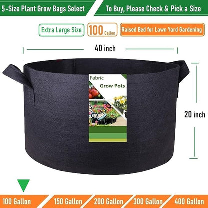 100 Gallon Large Raised Garden Bed Bag (40x20 inch) Big Garden Bag Sturdy Plant Grow Bag for Tomato,Potato Planter,Herb Veggies Planter Bag,Flower Bed,Yard Waste Bag,Lawn Debris Bag,Leaf Bag W/ Gloves