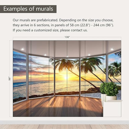 AFZEVEB-3D Landscape Wallpaper seafront verandahs Wall murals for Bedroom 136"x96"(Not Peel and Stick)
