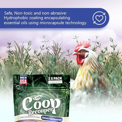 Little Coop Recouper | a New Generation Of Urban Chicken Coop Deodorizer | Unique Slow Release Formula | Natural Fresh Scent | Up to 15 Weeks Supply | 4x0.5oz (Rosemary & Thyme)