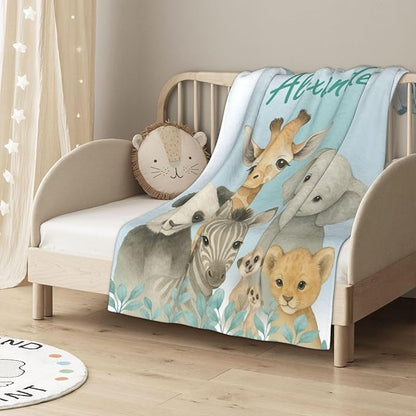 Ship Next Day,Personalized Baby Blanket with Name, Custom Baby Blanket for Kids Soft Flanne Blankets in Easter Personalized Baby Gifts for Infant Newborn Shower (Cyan)