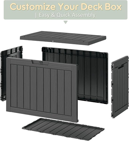Outdoor Storage Box, Resin Deck Boxes Indoor and outdoor, Waterproof Storage Box Lockable Lid (Black, 50 Gallon)