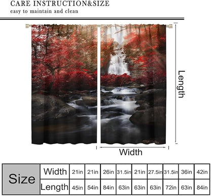 Nature Waterfall Blackout Curtains, Autumn Waterfall Romantic Forest Landscape Print Rod Pocket Window Drapes, for Bedroom Living Room 63" W X 72" L