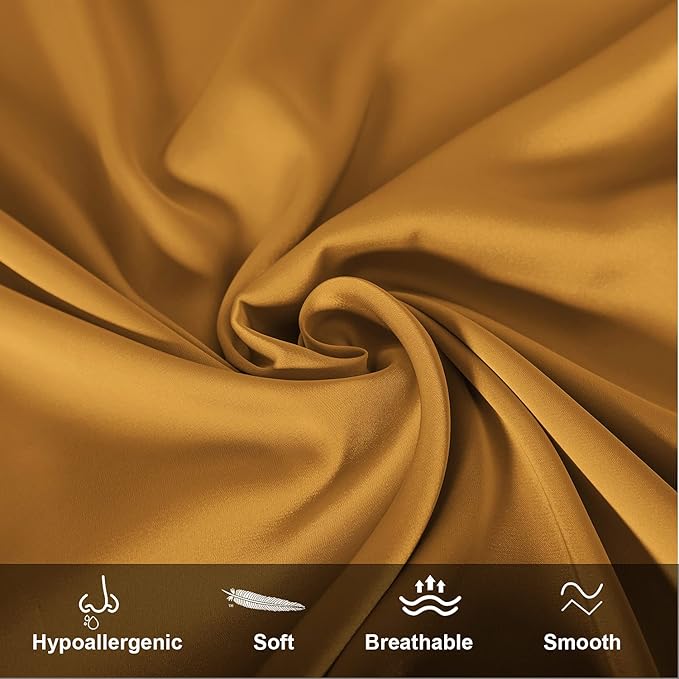 Mulberry Silk Pillowcase for Hair and Skin,Queen Size Cooling Silk Pillow Case with Hidden Zipper,Allergen Proof Dual Sides Soft Breathable Smooth Silk Pillow Cover for Women(Queen,Golden)