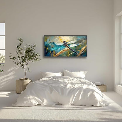 Olivine Dragonfly Wall Art, Vintage Dragonfly Pictures Wall Decor, Nature Painting, Insect Canvas Prints, Framed Artwork for Bathroom Bedroom Living Room Office Home Decoration 60"x30"