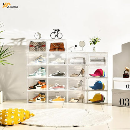 8 Pack Shoe Boxes Clear Plastic Stackable, Large Shoe Storage Organizer