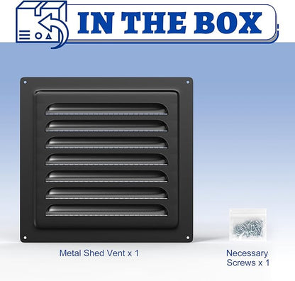Chicken Coop Metal Wall Vent, 6" x 6" Metal Shed Vent with Built-in Screen for Anti-Debris, Louver Vent Grille for Chicken Coop, Hen House, Poultry Cage, Rabbit Hutch, Black