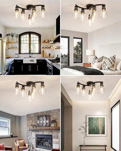 WILON 20'' 6-Light Large Black Semi Flush Mount Ceiling Light Fixture