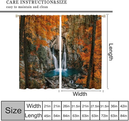 Autumn Waterfall Blackout Windows Curtains, Rustic Farmhouse Fall Forest Landscape Window Drapes, for Living Room Bedroom 42" W X 54" L