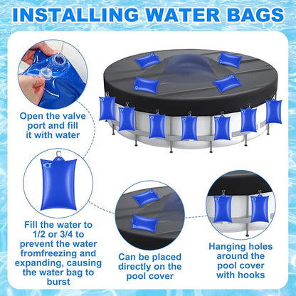 Hungdao 4ft Pool Pillow Cover for Above Ground with 12 Pcs Inflatable Pool Cover Weight with Hook Winter Ice Antifreezing Hanging Bag with Rope and Connection Buckle(Royal Blue,4ft,Square)