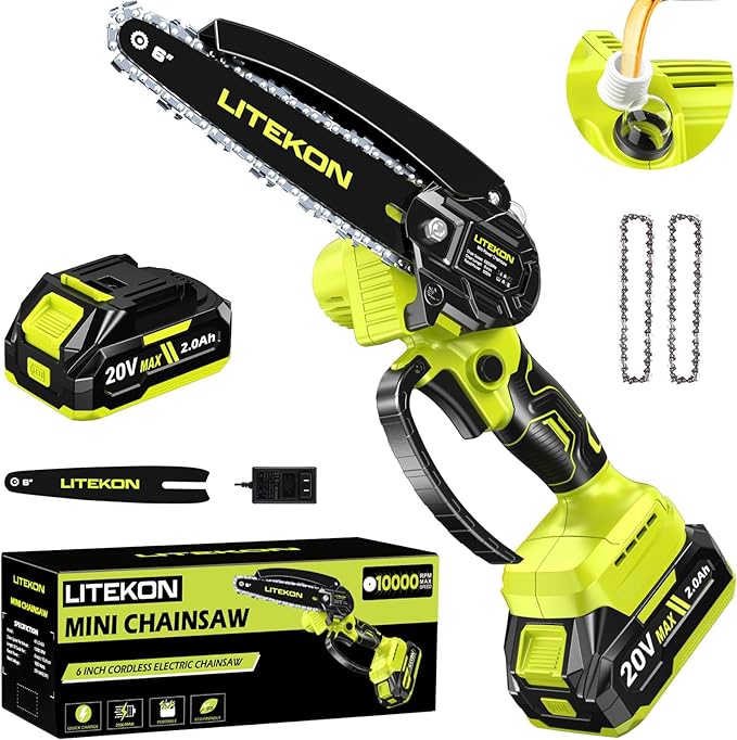 Mini Chainsaw Cordless with 2000mAh Battery & Quick Charger & 2 Chains - 2025 Best 6Inch Electric Chain Saw with Auto-Oil System, Brushles High Power Motor - Perfect for Gifts