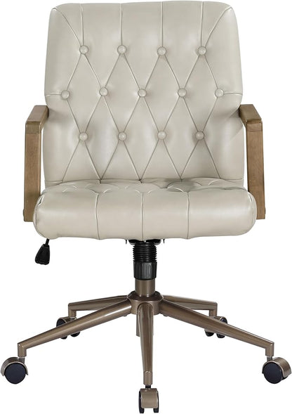 OSP Home Furnishings Waltham Adjustable Height and Tilt, Swivel Home Office Chair with Wood Arms, Taupe Faux Leather