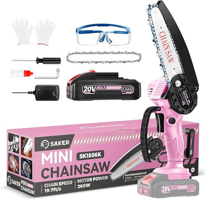 Saker Mini Chainsaw|6 Inch Chainsaws[2025 Upgraded]|Mini Cordless Electric Chain Saw|Small Handheld Portable Chain Saws Battery Powered Chain Saw for Tree Trimmer and Garden,Christmas Gifts