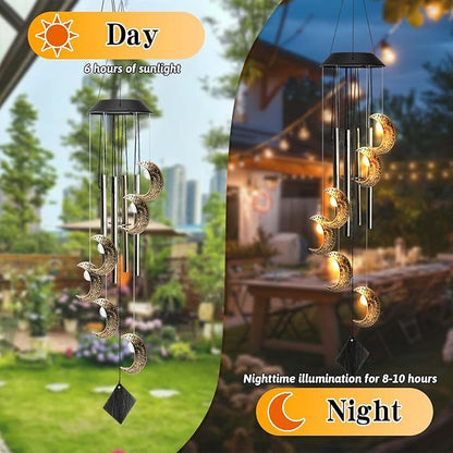 Solar Wind Chimes for Outside, Waterproof Hanging Moon Wind Chimes for Outside，