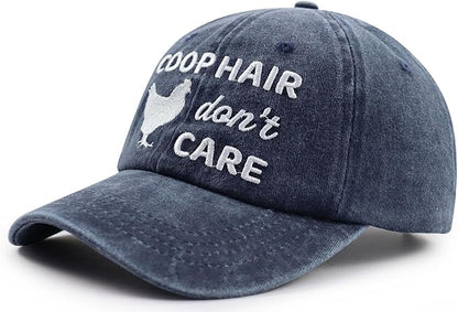 Coop Hair Don't Care Hat Hat for Men Women, Funny Adjustable Cotton Embroidered Farm Chicken Lovers Baseball Cap