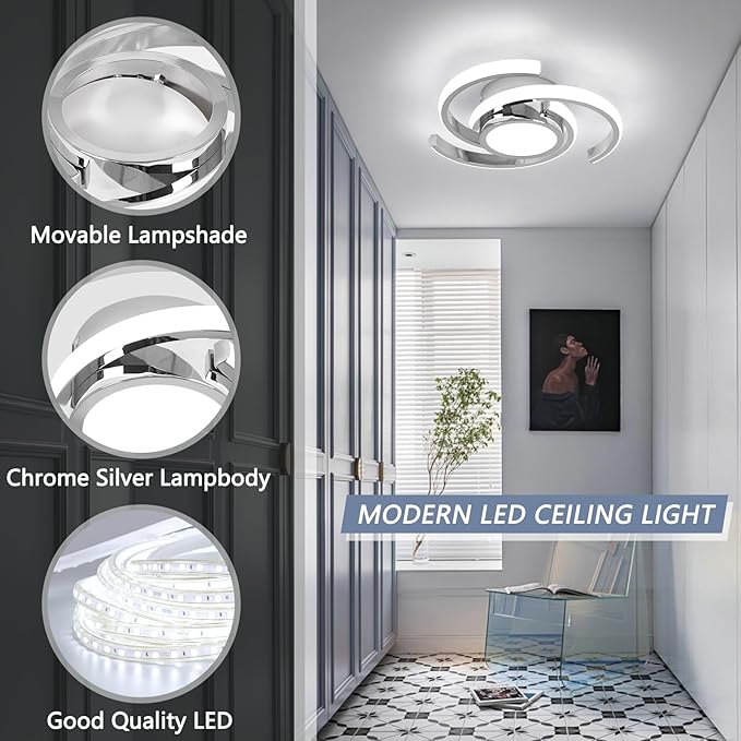 ADISUN LED Modern Ceiling Light, 6000K Semi Flush Mount Ceiling Light Fixture