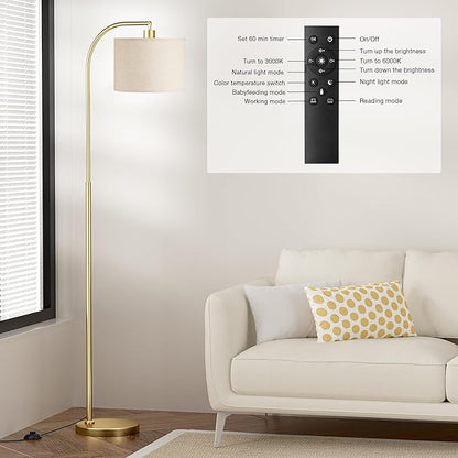 Ambimall Arc Floor Lamp with Remote and Stepless Dimmable Bulb, Colors
