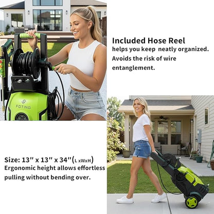 2025Upgraded Pressure Washer 5000PSI with Adj-8-Level Touch Screen, 34" Tall Power Washer, 4 Quick Connect Nozzles, Inlet Hose&Filter&500mlFoam Cannon for Cars/Fences/Driveways/Home Cleaning, Green