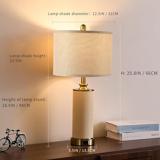 25.5" Boho Weaving Gold Large Table Lamps, Touch Control 3-Way Dimmable