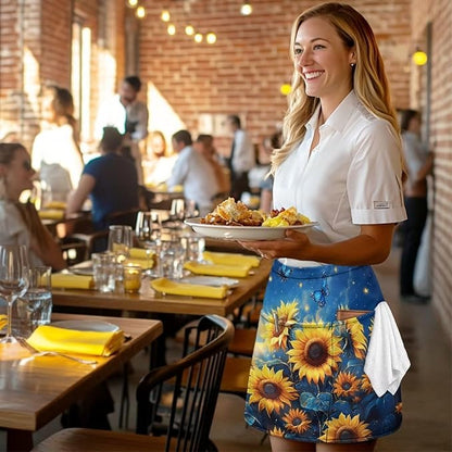 Waist Apron with 3 Pockets Waterproof 13 Inch Short Half Waist Aprons Women Men Server Aprons Waitress Waiter Apron