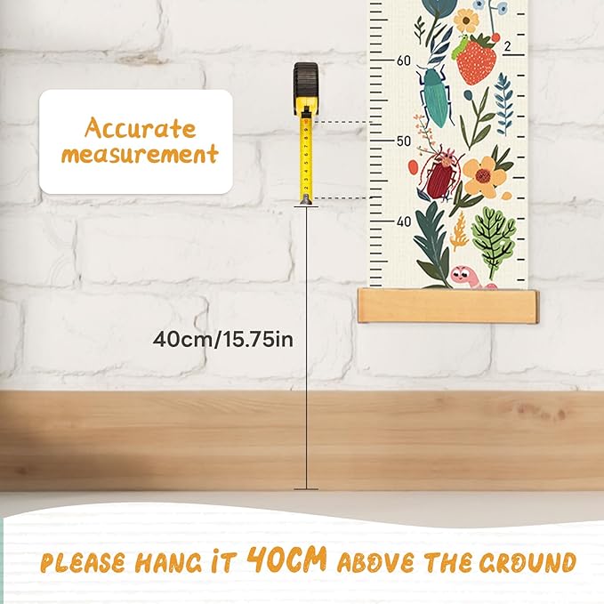 Personalized Name Growth Chart Wall Decor for Kids – Canvas Removable Height Chart Measuring Ruler 59" x 7.9" (Flowers)