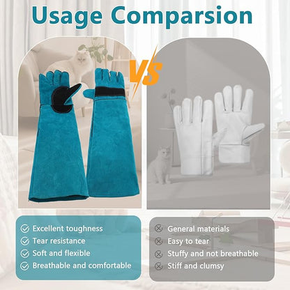 VINGVO Animal Handling Gloves, Anti Scratch Bite Resistant Gloves, Cowhide Multipurpose Pet Glove for Cat Dog Snake Falcon