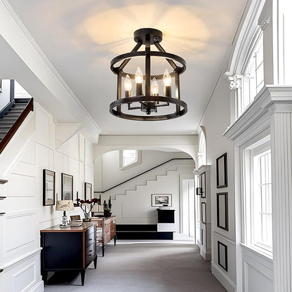 UOFUS Indoor Motion Sensor Ceiling Light Fixture Black Semi Flush Mount