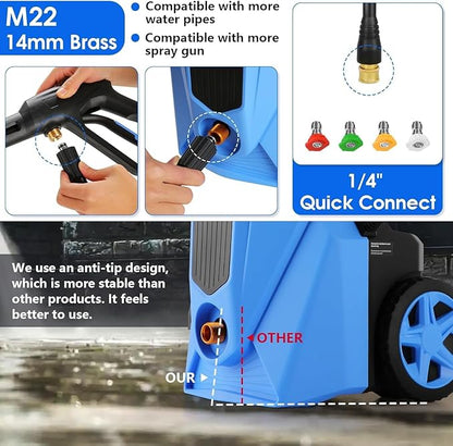 Electric Pressure Washer 5000 PSI,2.8 GPM Power Washer with Foam Cannon,Portable Cleaner with 33ft Hose Reel,4 Nozzle Tips,and Soap Bottle for Cars/Home/Driveways/Patios/Decks/Fences